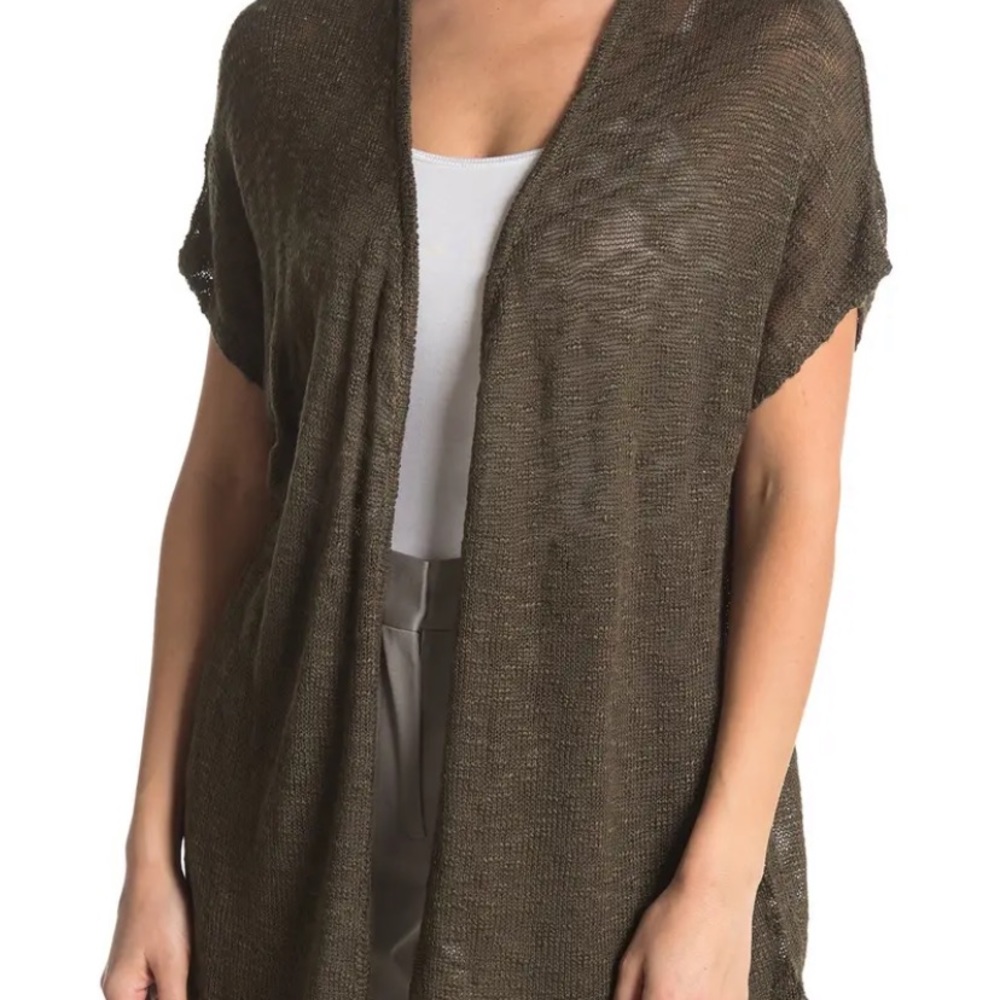 Catherine Malandrino Slub Open Cardigan in Grape Leaf XS